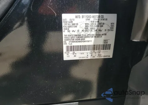 2013 Ford Explorer Xlt z USA, uszkodzony, nr VIN 1FM5K8D80DGA13211